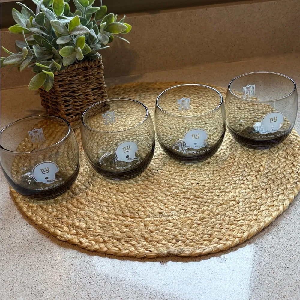 (4) Vintage Smokey NY Giants NFL Lowball Cocktail Glasses